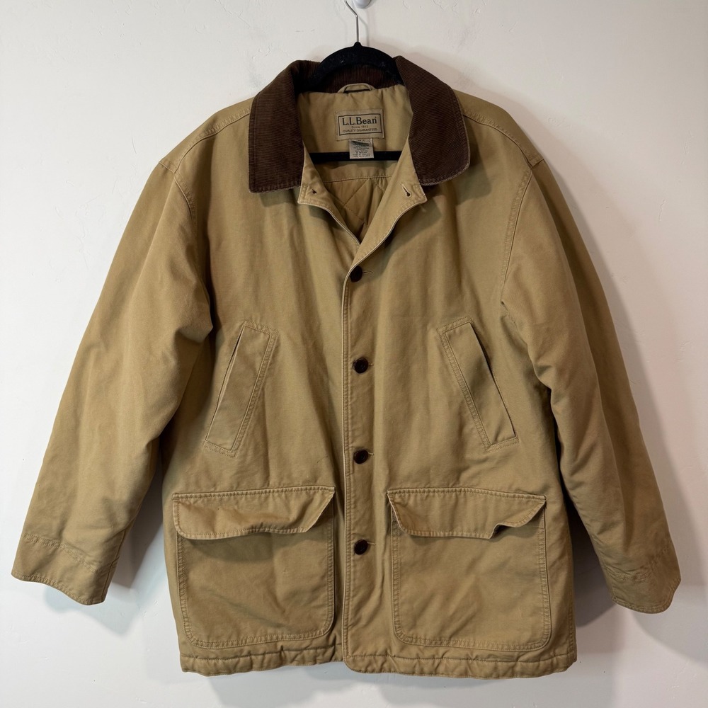 LL Bean Mens Barn Jacket Field Coat Large Tan Brown Insulated Canvas 0WY20